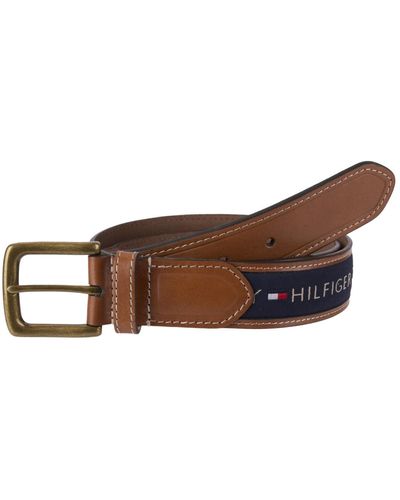 Tommy Hilfiger Tri-color Ribbon Inlay Leather Belt - Brown