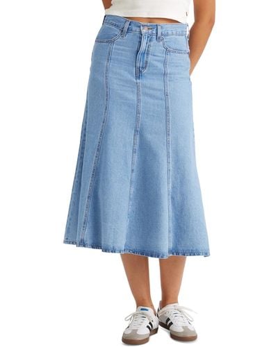 Levi's Cotton Paneled Denim Midi Skirt - Blue