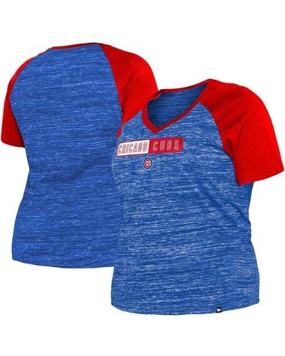 KTZ Chicago Cubs Plus Size Space Dye Raglan V-neck T-shirt - Blue