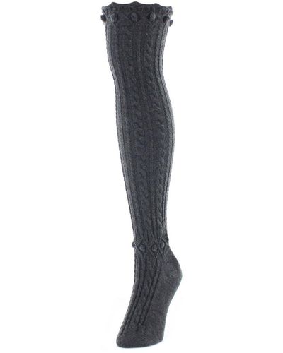 Memoi Dotty Diamond Chunky Knit Over-the-knee Warm Socks - Gray
