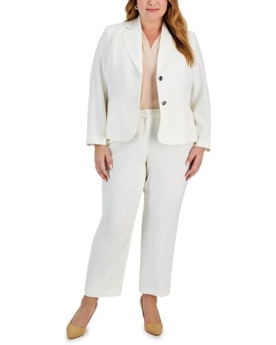 Le Suit Plus Size Notched-collar Blazer & High-rise Pant Suit - White