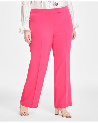 Anne Klein Plus Size Extended-tab Wide-leg Pants - Pink