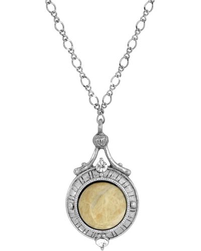 2028 Silver-tone Semi Precious Round Stone Necklace - Brown