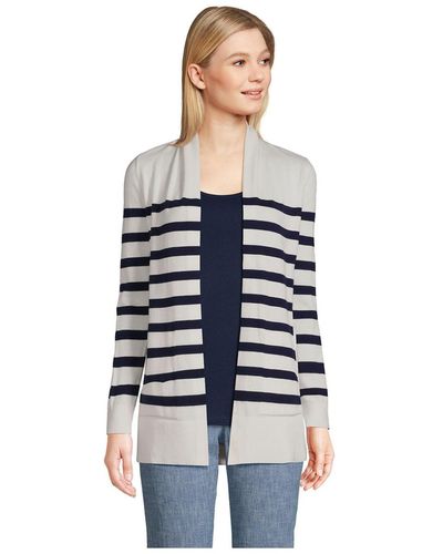 Lands' End Cotton Open Long Sleeve Cardigan Sweater - White