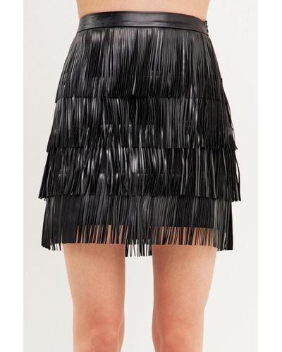 Endless Rose Leather Fringe Mini Skirt - Black