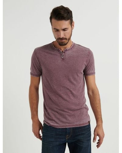 Lucky Brand Venice Burnout Notch Short Sleeves T-shirt - Purple