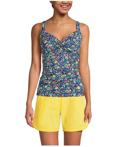 Lands' End Dd-cup Chlorine Resistant Wrap Underwire Tankini Swimsuit Top - Blue