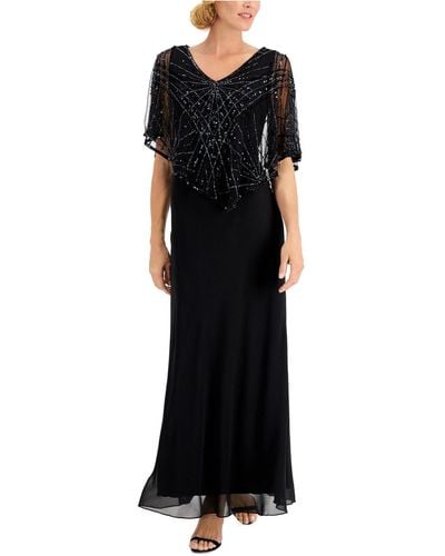J Kara Embellished-overlay Gown - Black