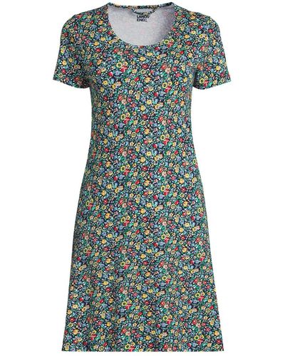 Lands' End Cotton Short Sleeve Knee Length Nightgown - Green