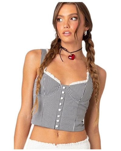 Edikted Gingham Lace Up Bustier Corset Top - White