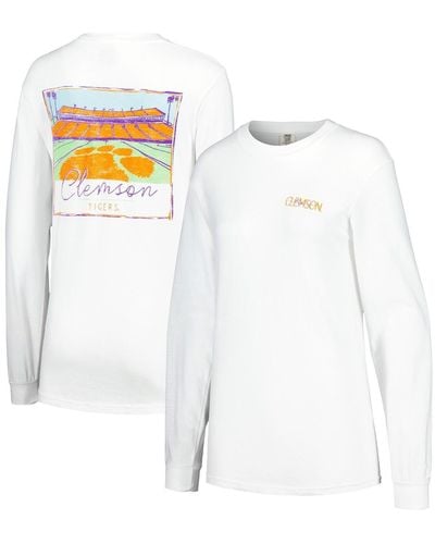 Summit Distressed Clemson Tigers Hand-drawn Stadium Comfort Colors Oversized Long Sleeve T-shirt - White