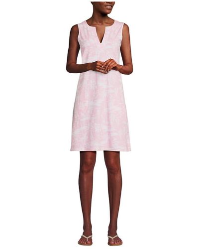 Lands' End Cotton Jersey Sleeveless Swim Cover-up Dress Print - Pink