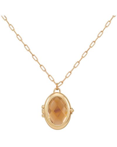 Guess Gold-tone Removable Stone Oval Locket Pendant Necklace - Metallic