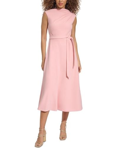 Calvin Klein Sleeveless Belted Midi Dress - Pink