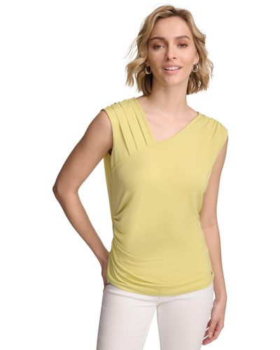 Calvin Klein Asymmetrical-neck Sleeveless Top - Yellow