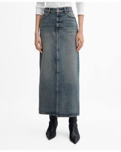 Mango Long Denim Skirt - Gray