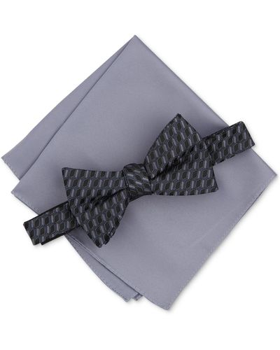 Alfani Empire Geo-print Bow Tie & Pocket Square Set - Gray