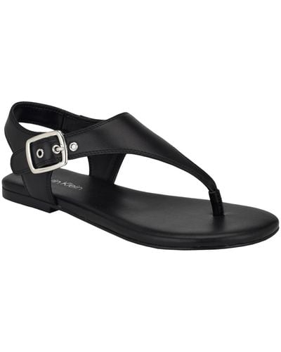 Calvin Klein Moraca Round Toe Flat Casual Sandals - Black