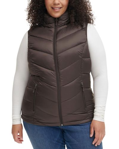 Charter Club Plus Size Packable Hooded Puffer Vest - Gray