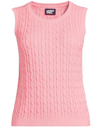 Lands' End Fine Gauge Cable Tank Sweater - Pink