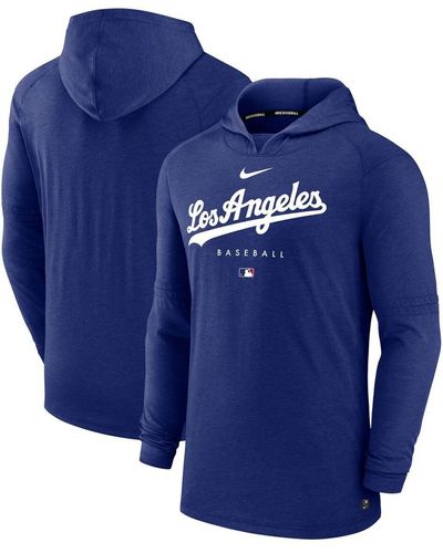Nike Los Angeles Dodgers Authentic Collection Early Work Tri-blend Performance Pullover Hoodie - Blue