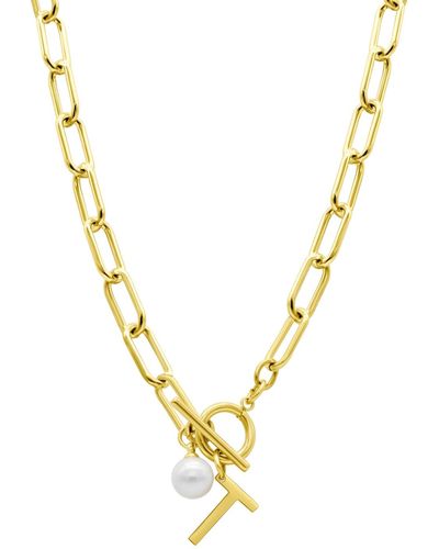 Adornia Tarnish Resistant 14k Gold-plated Freshwater Pearl Initial toggle Necklace - Metallic