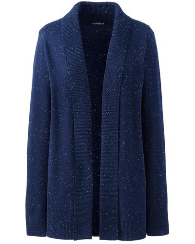 Lands' End Plus Size School Uniform Cotton Modal Shawl Collar Cardigan Sweater - Blue