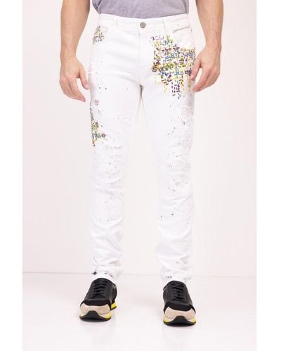 Ron Tomson Modern Embroidered Denim Jeans - White