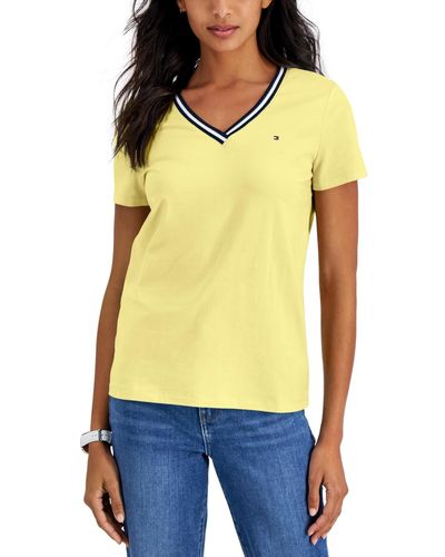 Tommy Hilfiger Striped V-neck Short-sleeve T-shirt - Yellow