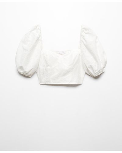 Mango Puff-sleeved Cropped Blouse - White
