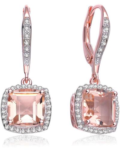 Genevive Jewelry Sterling Silver 18k Plated Morganite Cubic Zirconia Drop Earrings - Pink
