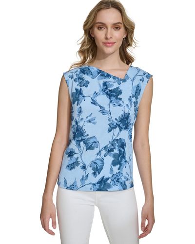 Calvin Klein Sleeveless Asymmetrical-neck Top - Blue