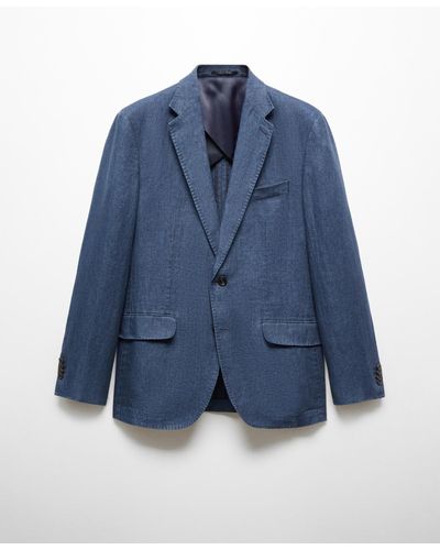 Mango 100% Herringbone Linen Slim Fit Suit Jacket - Blue