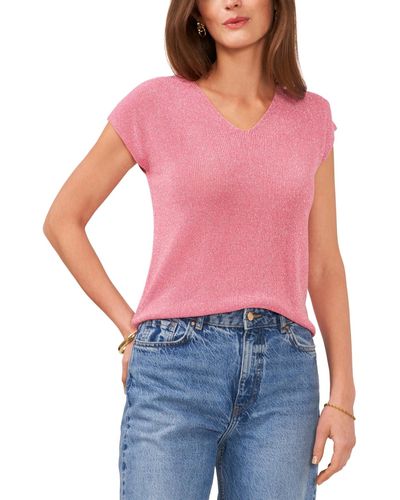 Vince Camuto Metallic V-neck Short-sleeve Sweater - Red