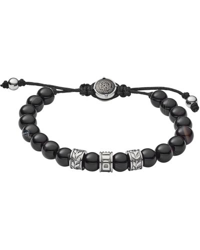 DIESEL Stainless-steel And Line Agate Bead Bracelet - Black