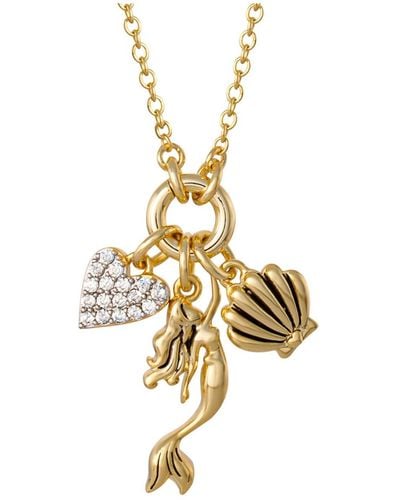 Disney Princess Cinderella Yellow Gold Plated 3d Cubic Zirconia Charm Necklace - Metallic