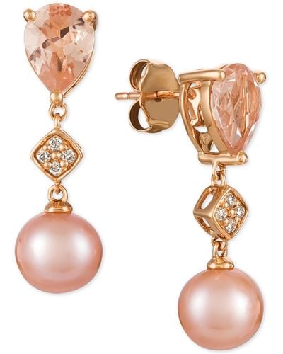 Le Vian Peach Morganitetm (1-1/2 Ct. T.w.), Pink Cultured Freshwater Pearl (9mm), And Diamond Accent Drop Earrings In 14k Rose Gold