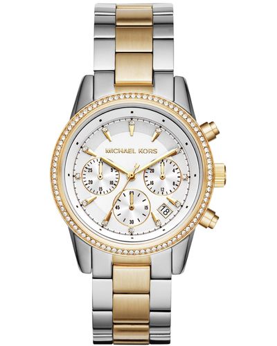 Michael Kors Chronograph Ritz Two-tone Stainless Steel Bracelet Watch 37mm - Metallic