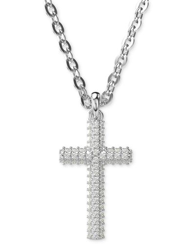 Swarovski Tone Insigne Crystal Cross Pendant Necklace - Metallic