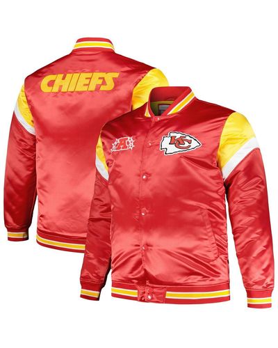 Mitchell & Ness Distressed Kansas City Chiefs Big And Tall Satin Full-snap Jacket - Red