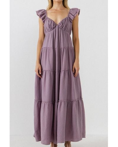 Free the Roses Maxi Sweetheart Dress With Raw Edge Details - Purple
