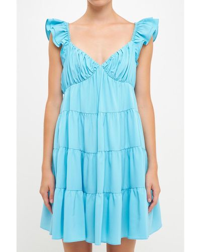 Endless Rose Sweetheart Flounced Mini Dress - Blue