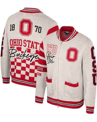 The Wild Collective And Ohio State Buckeyes Jacquard Full-zip Sweater - Red