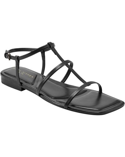 Marc Fisher Marris Square Toe Strappy Flat Sandals - Black