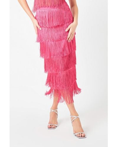 Endless Rose Waterfall Ruffle Satin Maxi Skirt in Pink