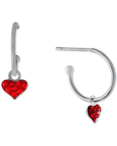 Giani Bernini Red Crystal Heart Dangle Hoop Earrings - Metallic