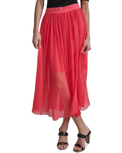 DKNY Plisse Embossed-waist Midi Skirt - Red