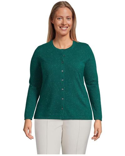 Lands' End Plus Size Cashmere Cardigan Sweater - Green