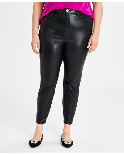INC International Concepts Plus Size High Rise Faux Leather Skinny Pants - Black