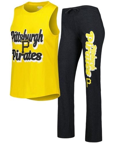 Concepts Sport Heather Black And Gold Pittsburgh Pirates Wordmark Meter Muscle Tank Top And Pants Sleep Set - Yellow